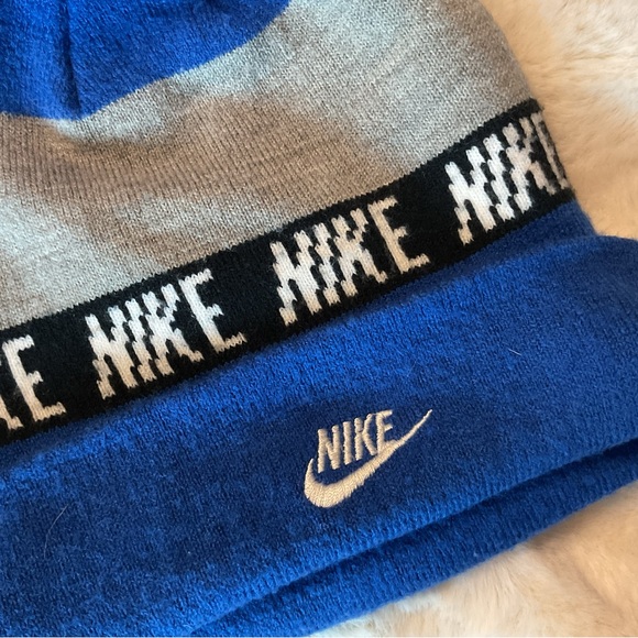 Nike Kids Blue and Gray Beanie with Pom-Pom - Picture 5 of 5